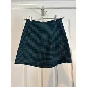 Altar’d State Gingham A-Line Mini Skirt Teal Black Plaid Women’s Size Small